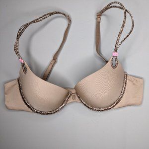 Nude Tan Sexy Little Things Bra Bow Leopard Print Straps (34B) VS